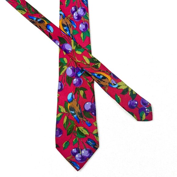 Hugo Boss Birds & Berries Silk Necktie Made in Italy - 61" x 3.5" - Picture 1 of 7